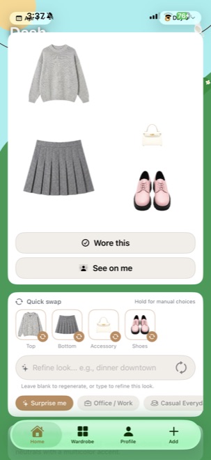 Worn app — AI-styled outfit layout